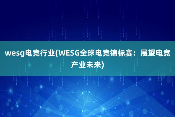 wesg电竞行业(WESG全球电竞锦标赛：展望电竞产业未来)